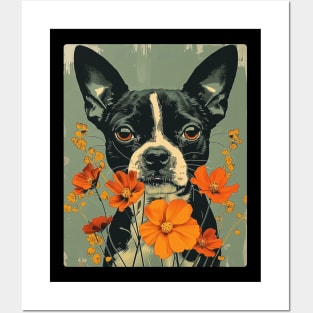 Boston Terrier Flowers Photo Art Design For Dog Onwer Posters and Art